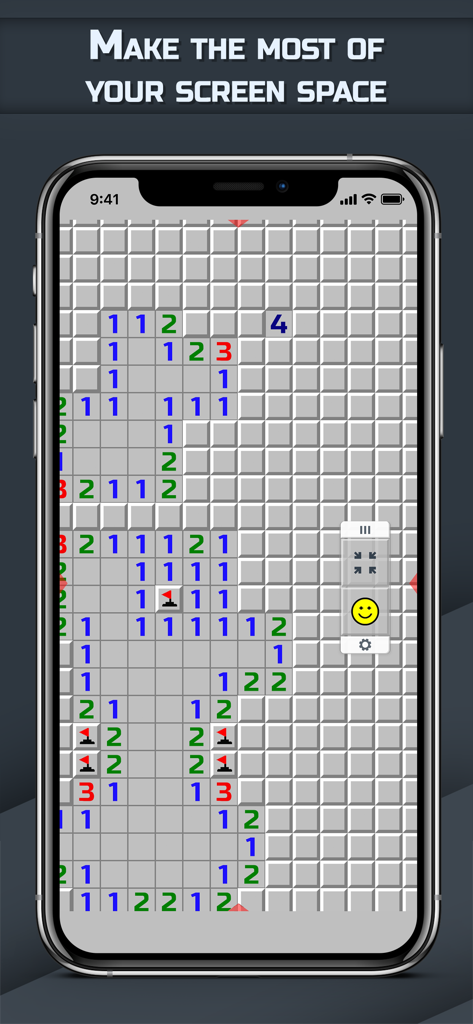 Minesweeper GO - classic game - Jugabilidad de Minesweeper GO en un smartphone que muestra una cuadrícula optimizada con banderas y números.