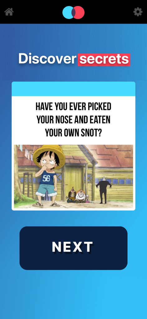 Une carte de question de vérité dans l'application de jeu Action ou Vérité avec une illustration d'anime