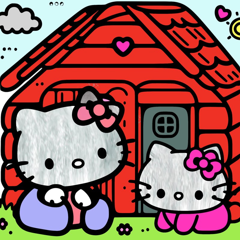 hello kitty in her house with her freind carmi