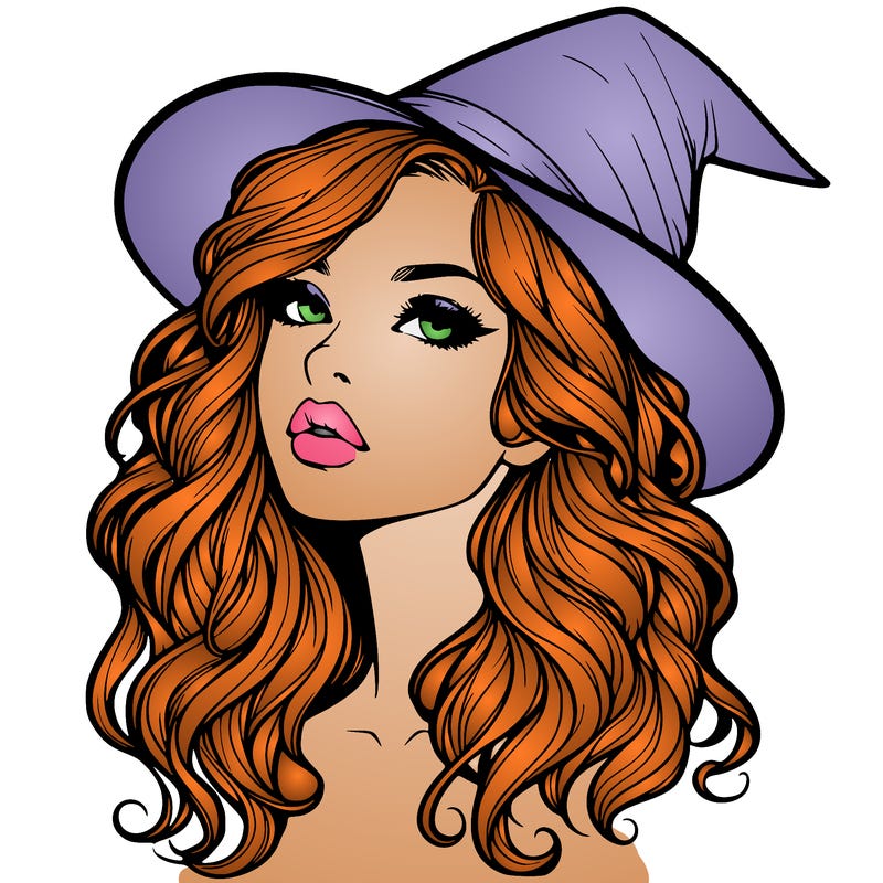 realistic witch girl with wavy hair and lips