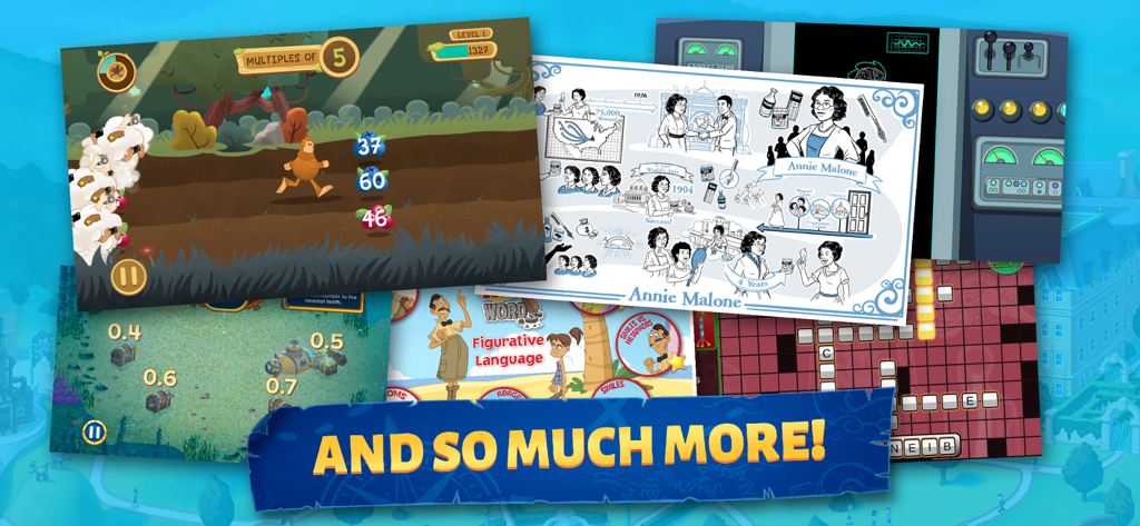 Adventure Academy - Collage de juegos educativos y actividades de aprendizaje para niños en Adventure Academy