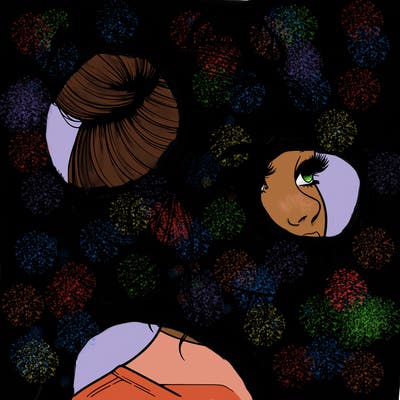 realistic girl with buns on the top of her head