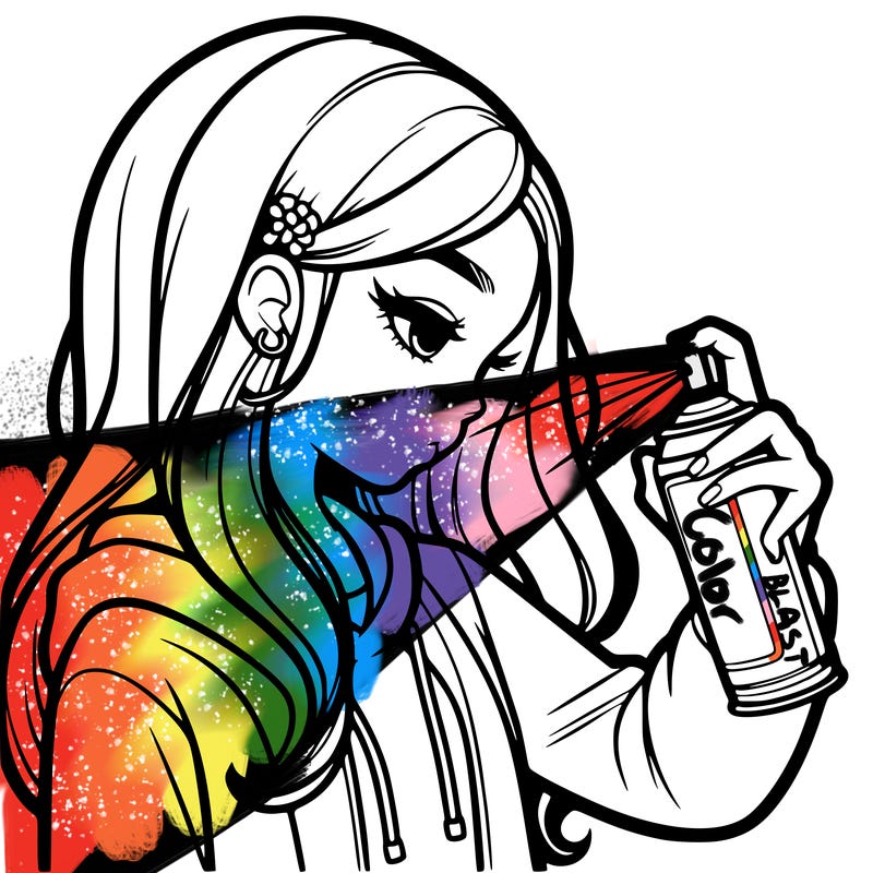 a realistic girl spray painting