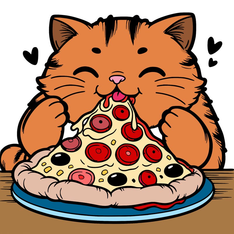 cat eating pizza