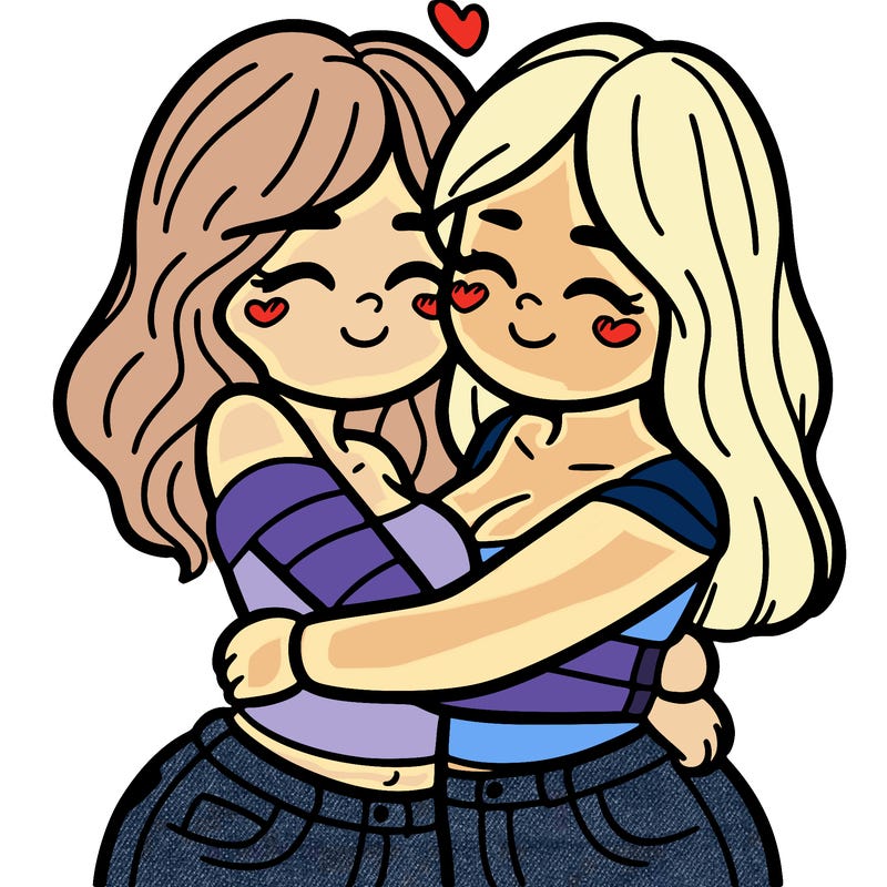 two females (pride month) hugging
