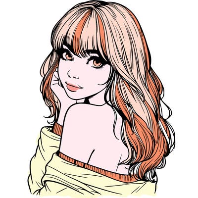 realistic girl with bangs looking over her shoulder