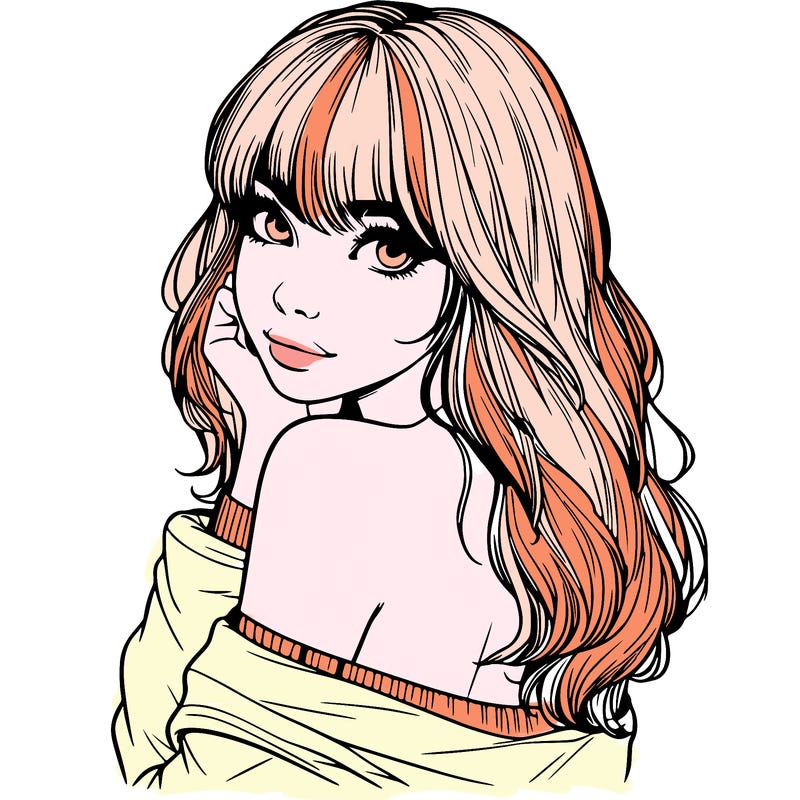 realistic girl with bangs looking over her shoulder