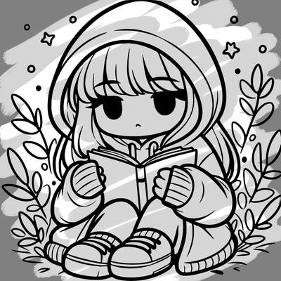 girl in oversized hoodie reading a book