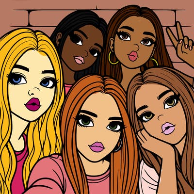 group of teen girls friends y2k up close in a selfie