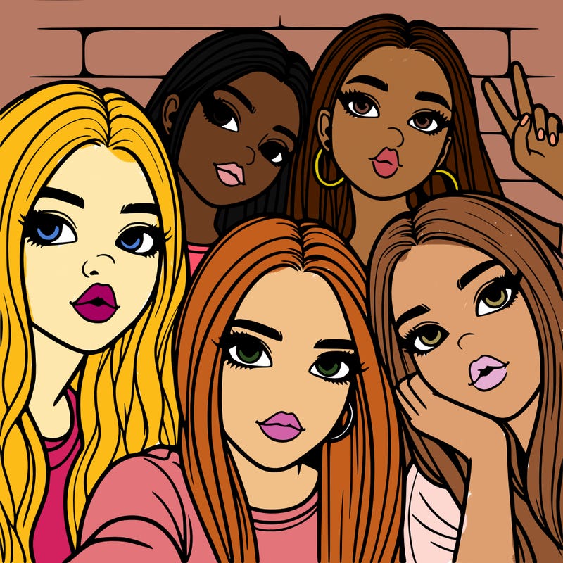 group of teen girls friends y2k up close in a selfie