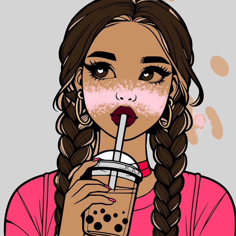 realistic girl with braided hair drinking boba