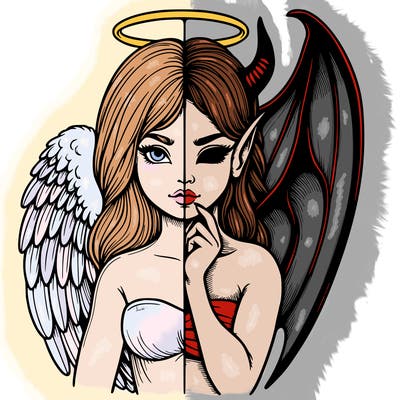 realistic angel half demon