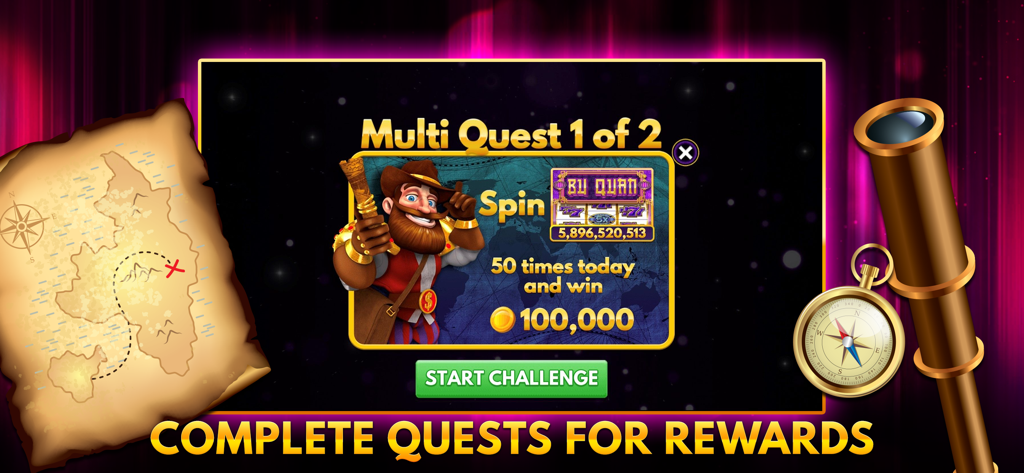 Diamond Sky: Slots & Lottery - Écran de quêtes en jeu de Diamond Sky Slots et Loterie montrant les récompenses pour les défis quotidiens.