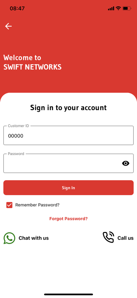 MySWIFTApp Anmeldebildschirm für den Zugriff auf das SWIFT Networks-Konto