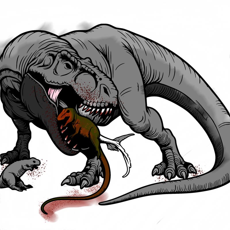 realistic, dinosaur, eating a animal