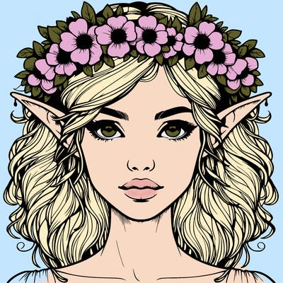realistic female elf with flower crown