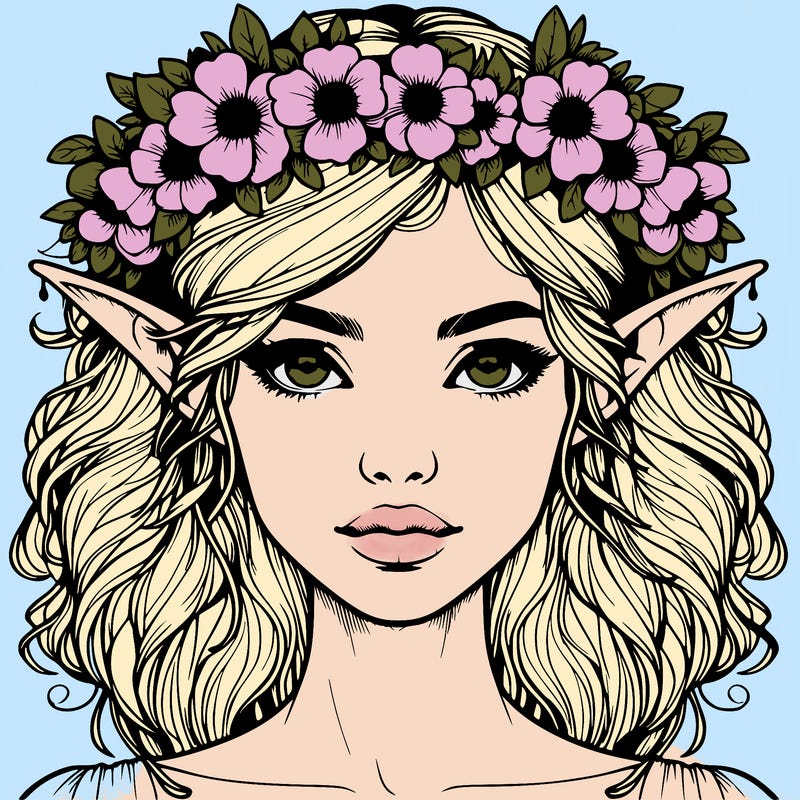 realistic female elf with flower crown
