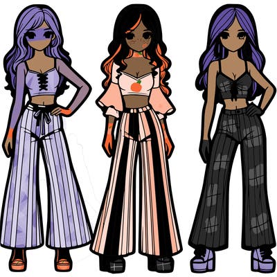 girls with flare pants and crop tops realistic