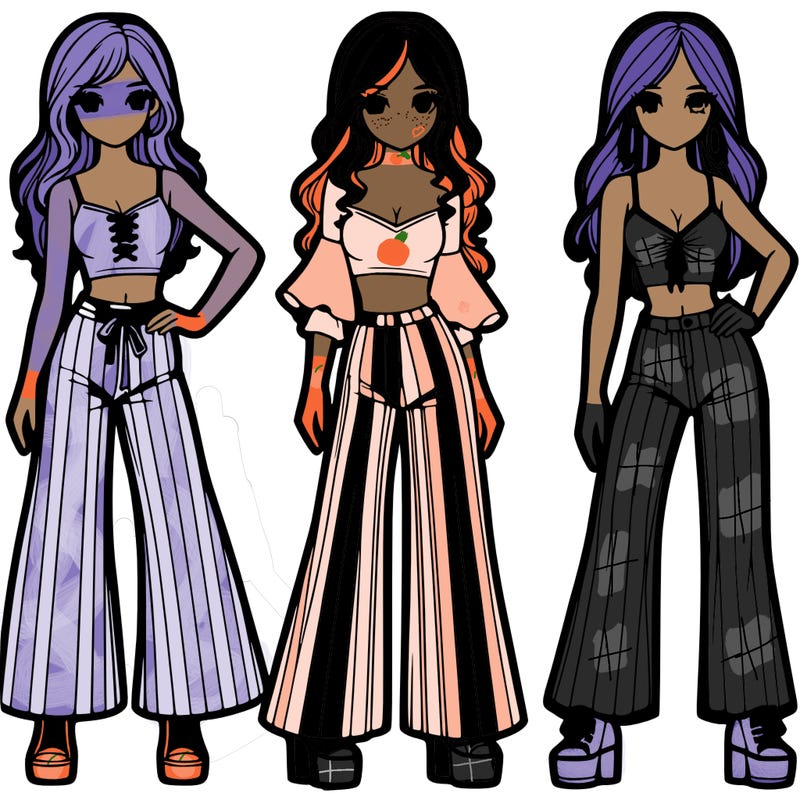 girls with flare pants and crop tops realistic