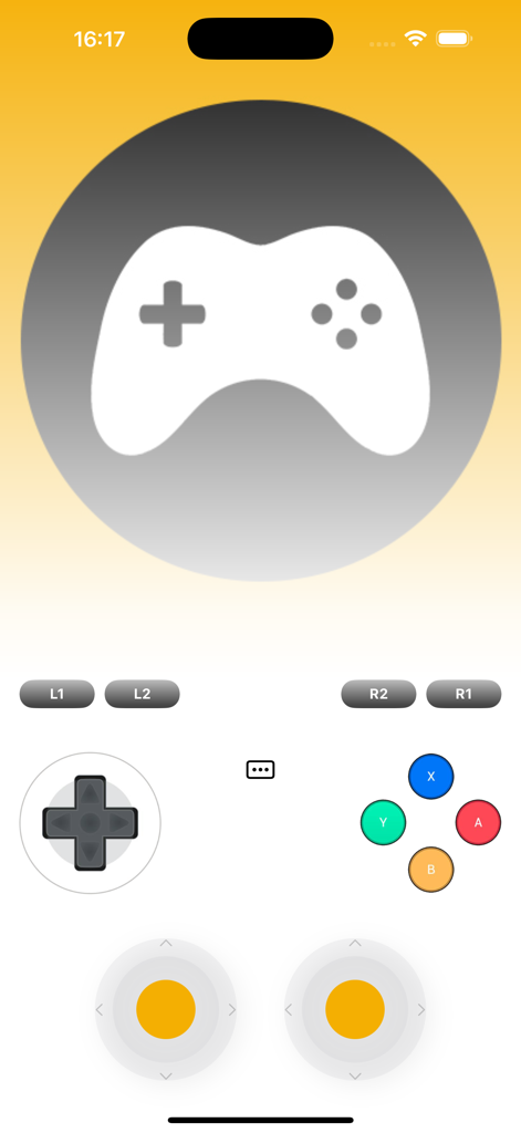 Pand-A Gamepad Pro Connect App - A virtual gamepad controller interface for mobile gaming featuring a D-pad action buttons and joysticks