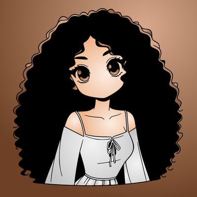 a black anime girl with long afro hair