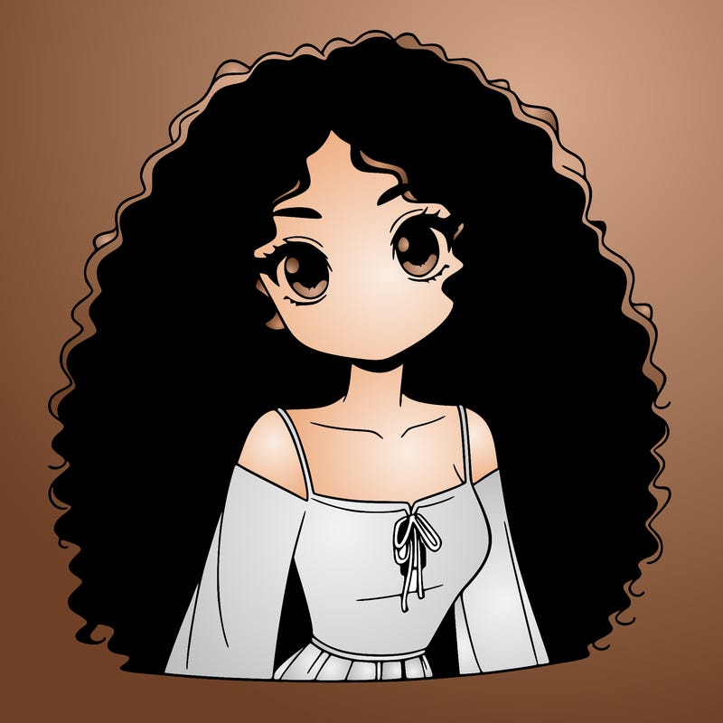 a black anime girl with long afro hair