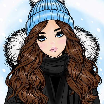 realistic girl with winterhat jacket longhair scarf and boots