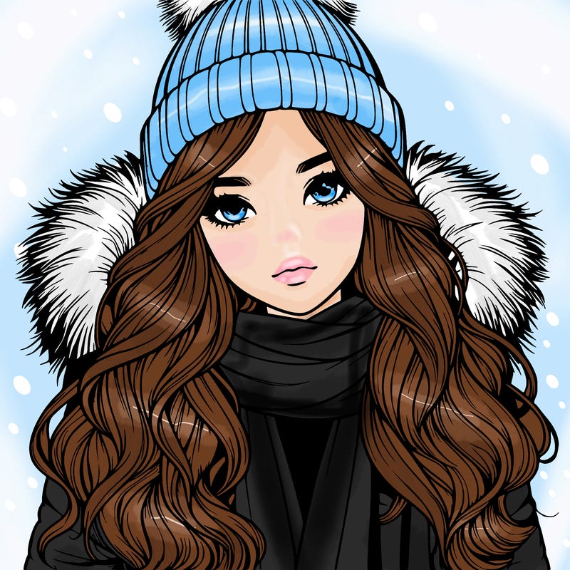 realistic girl with winterhat jacket longhair scarf and boots