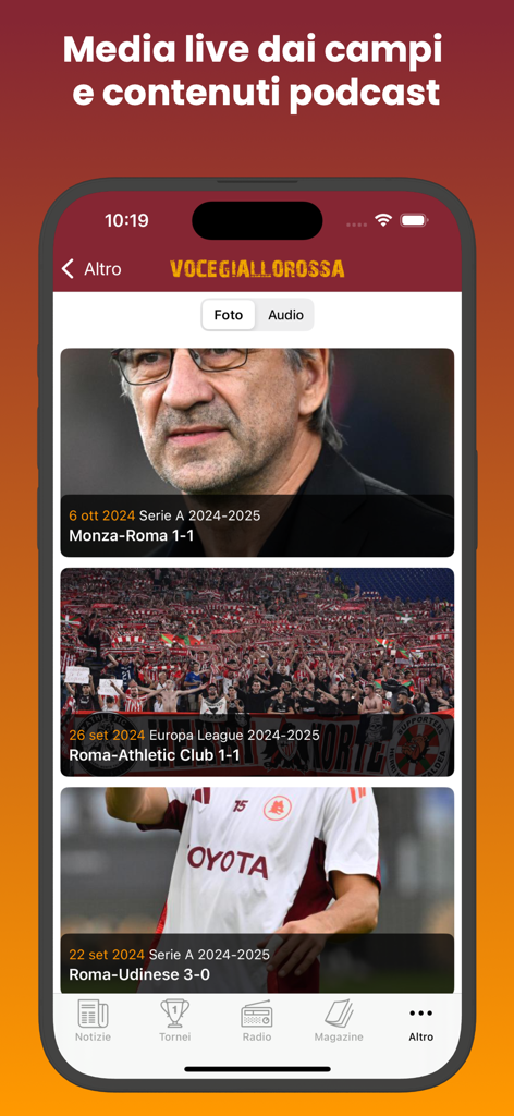 AS Roma match photos and score updates on the Voce Giallorossa app