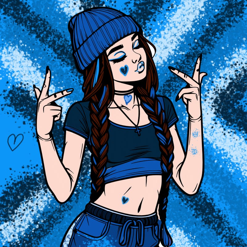 realistic teenage girl with braids and a beanie and crop top doing 🫶🏼