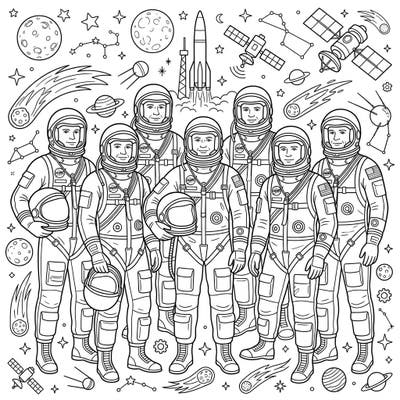 Relive the dawn of American spaceflight with this captivating coloring page featuring the Mercury Seven Astronauts. Immerse yourself in a historic moment of courage and exploration.