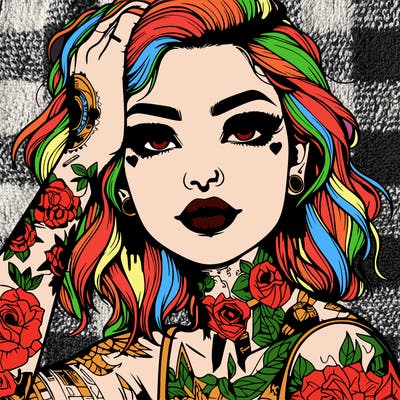 realistic girl with tattoos all over