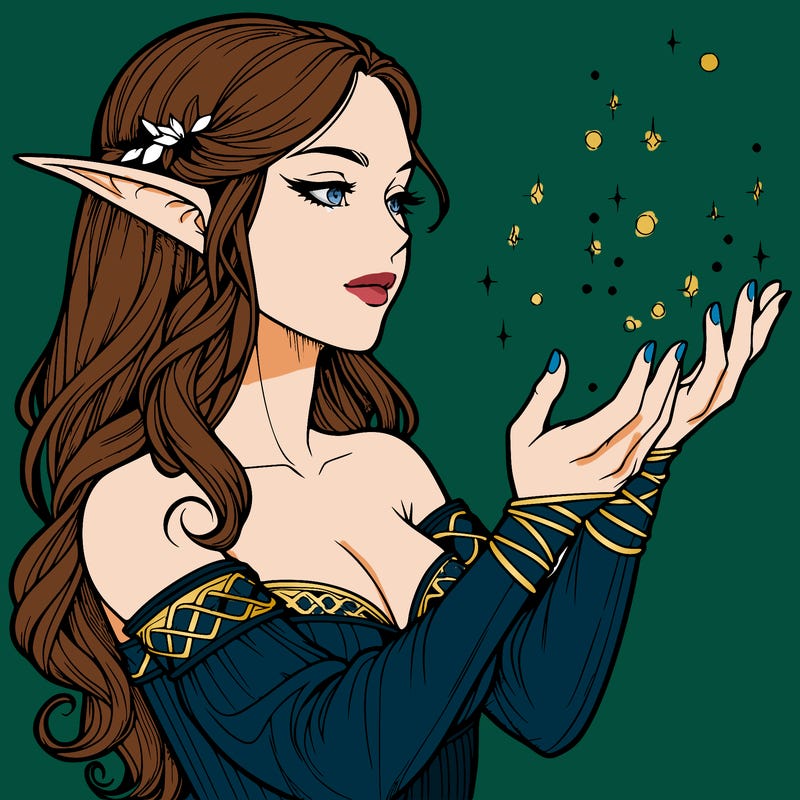 realistic elf girl doing magic