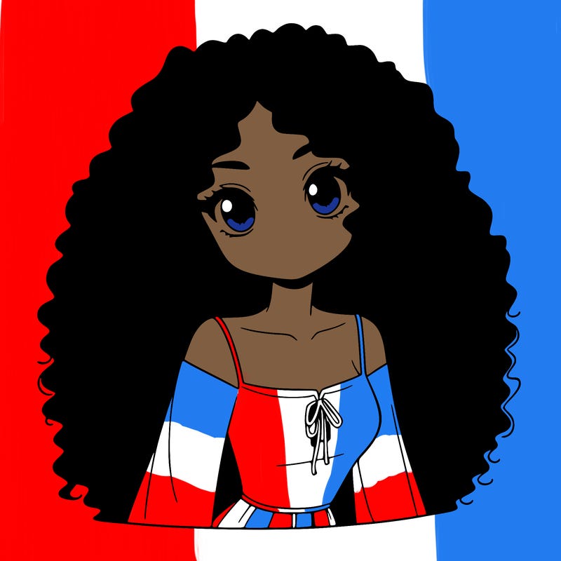 a black anime girl with long afro hair