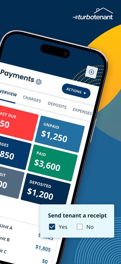 TurboTenant für Vermieter App Zahlungsübersicht zeigt bezahlte und unbezahlte Mieten