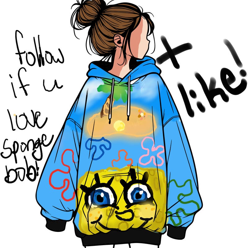 realistic girl with a oversized sweatshirt on and a bun