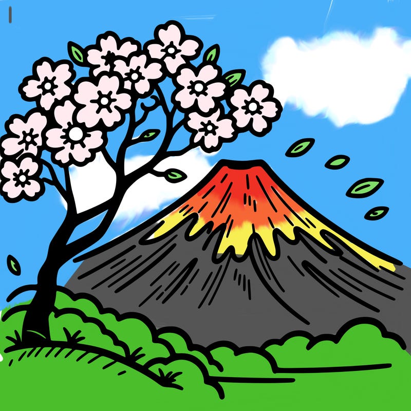 mount fuji with a cherry tree
