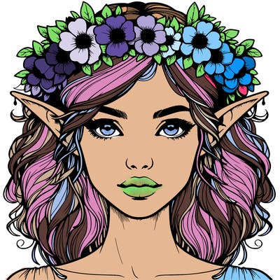 realistic female elf with flower crown