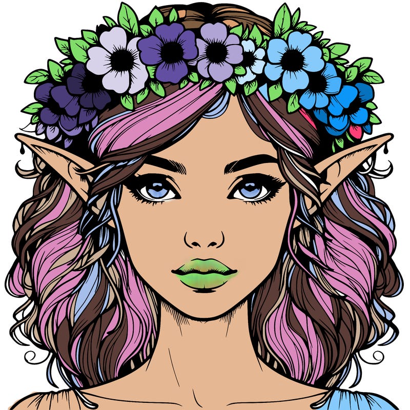 realistic female elf with flower crown
