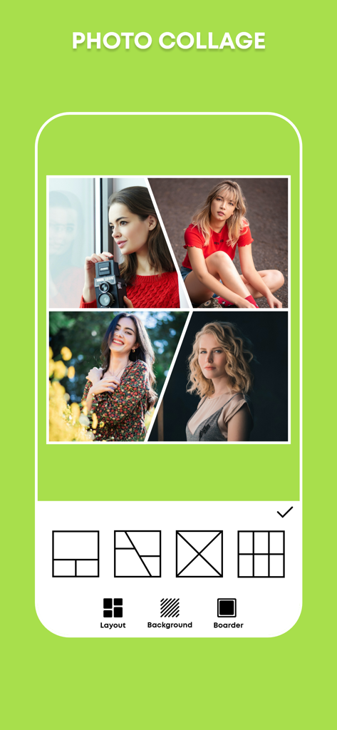 Camera Filters & Effects:LomoX - User interface of LomoX app showing photo collage creation with multiple grid layout options and vintage style portraits