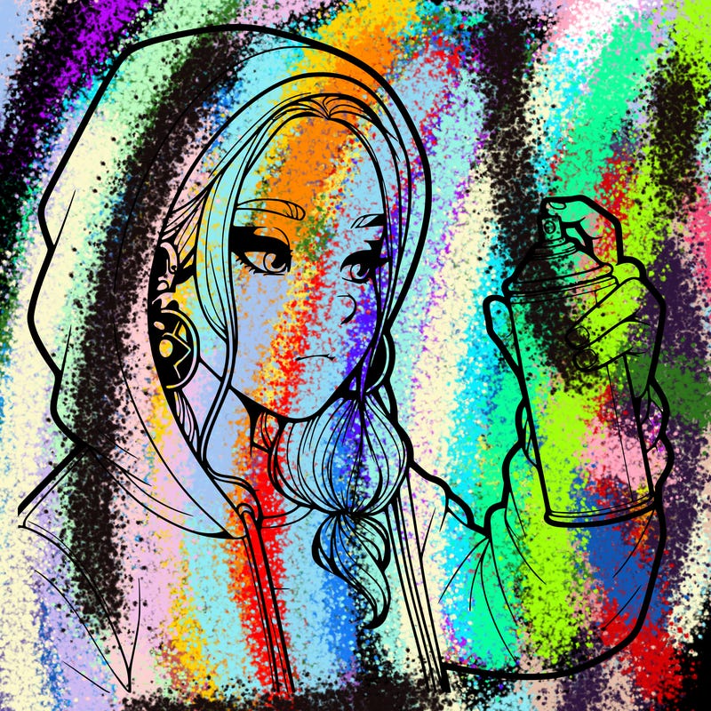 a realistic girl, spray painting