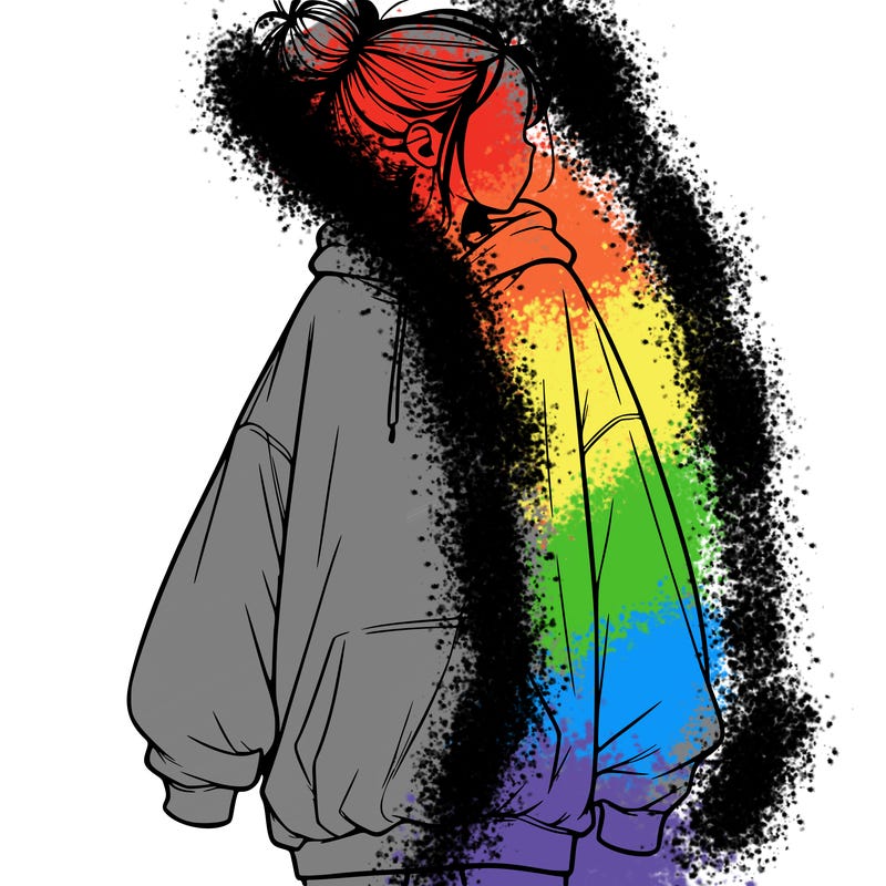 realistic girl with a oversized sweatshirt on and a bun