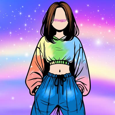 realistic girl faceless with baggy pants and a crop top