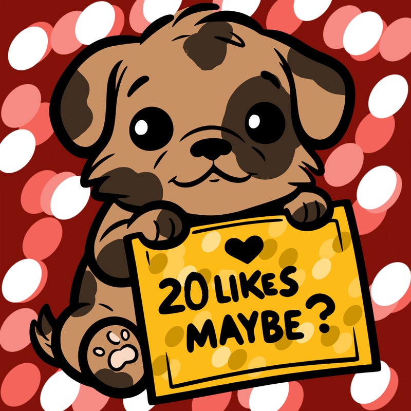 a puppy holding a sign that says 2 likes maybe?