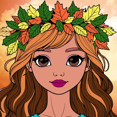 realistic girl with fall leaf crown