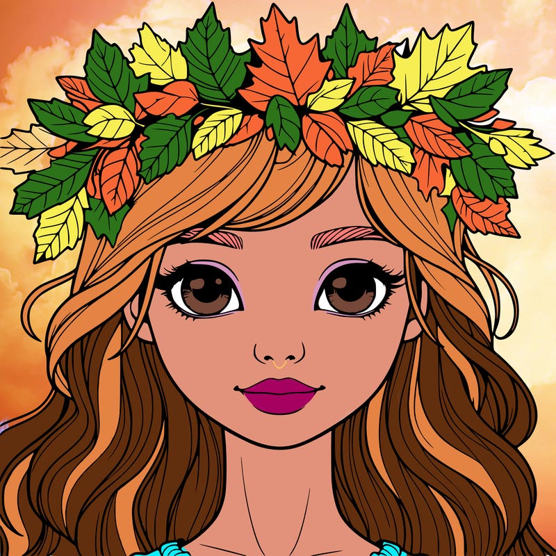 realistic girl with fall leaf crown