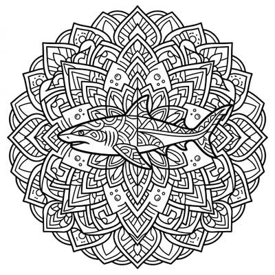 Discover the beauty of the ocean fused with geometric artistry in this stunning Lemon Shark Mandala coloring page. Dive into a world of intricate patterns and tranquil marine life, perfect for hours of relaxing creativity.