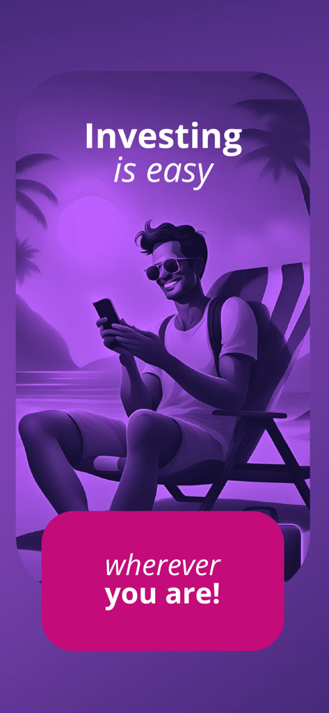PROFITUS - A person using the Profitus app to invest while relaxing on a beach chair.