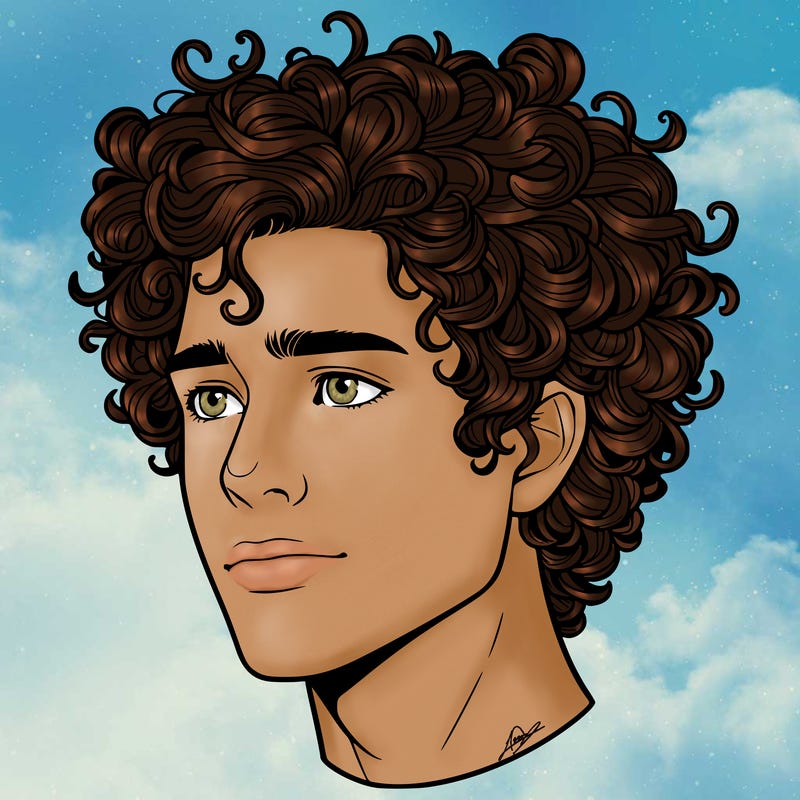 realistic guy with curly hair