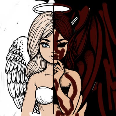 realistic angel half demon